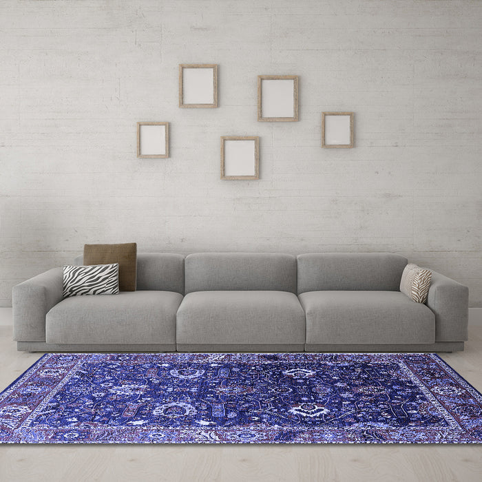 Machine Washable Oriental Blue Industrial Rug in a Living Room, wshurb1799blu