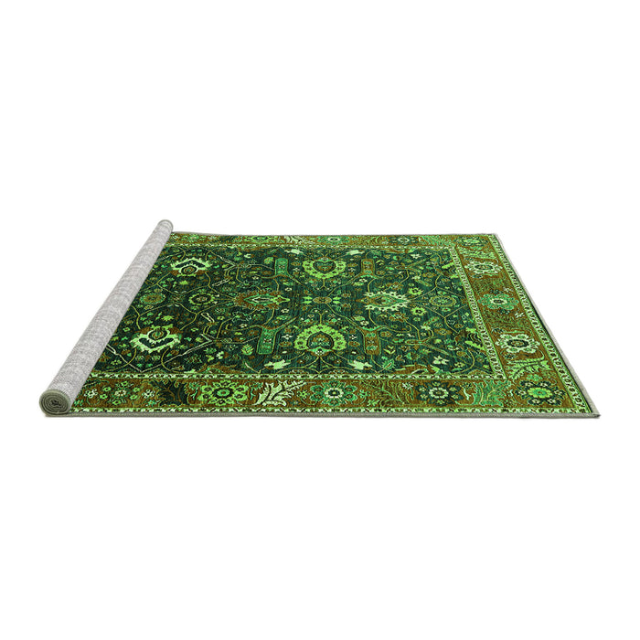Sideview of Machine Washable Oriental Green Industrial Area Rugs, wshurb1799grn