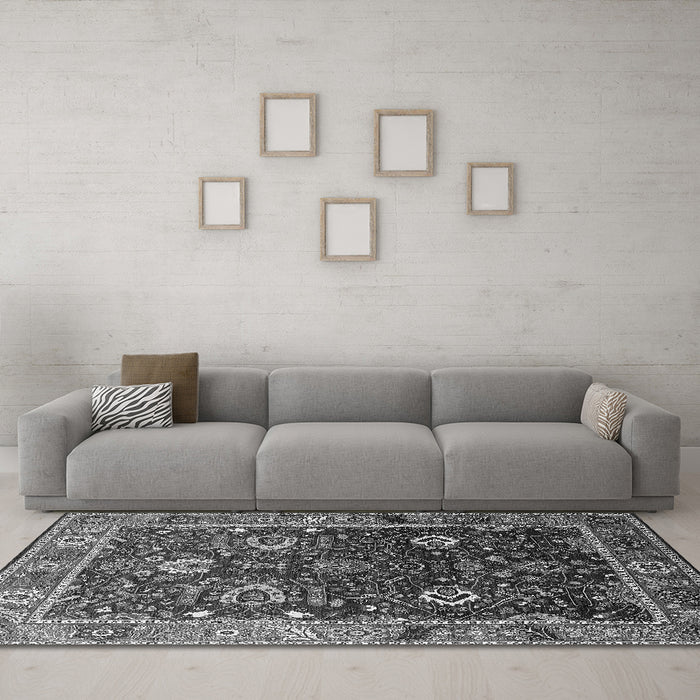 Machine Washable Oriental Gray Industrial Rug in a Living Room,, wshurb1799gry