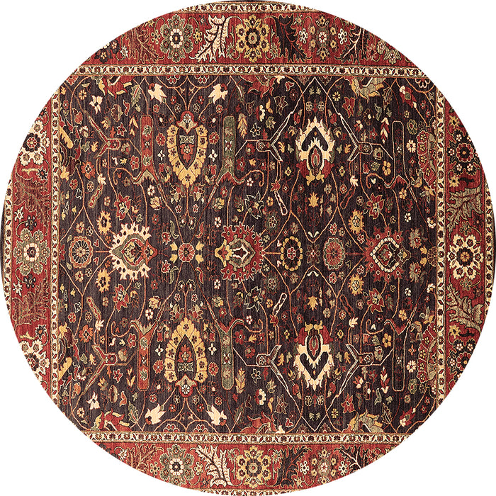 Round Machine Washable Oriental Brown Industrial Rug, wshurb1799brn