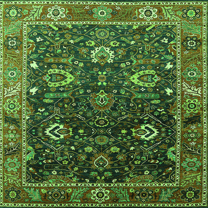 Square Machine Washable Oriental Green Industrial Area Rugs, wshurb1799grn