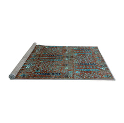Sideview of Machine Washable Oriental Light Blue Industrial Rug, wshurb1800lblu