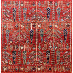 Square Mid-Century Modern Red Oriental Rug, urb1800