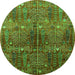 Round Machine Washable Oriental Green Industrial Area Rugs, wshurb1800grn