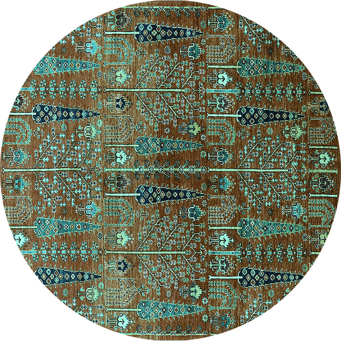 Round Machine Washable Oriental Turquoise Industrial Area Rugs, wshurb1800turq