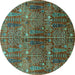 Round Machine Washable Oriental Turquoise Industrial Area Rugs, wshurb1800turq