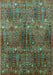 Machine Washable Oriental Turquoise Industrial Area Rugs, wshurb1800turq