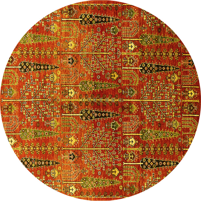 Round Oriental Yellow Industrial Rug, urb1800yw