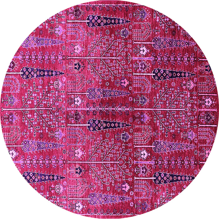 Round Machine Washable Oriental Pink Industrial Rug, wshurb1800pnk