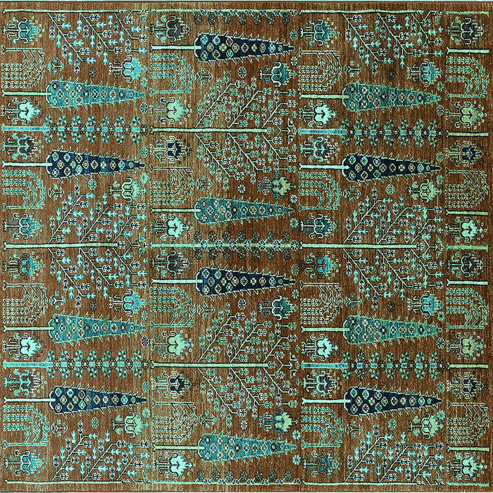 Square Machine Washable Oriental Turquoise Industrial Area Rugs, wshurb1800turq