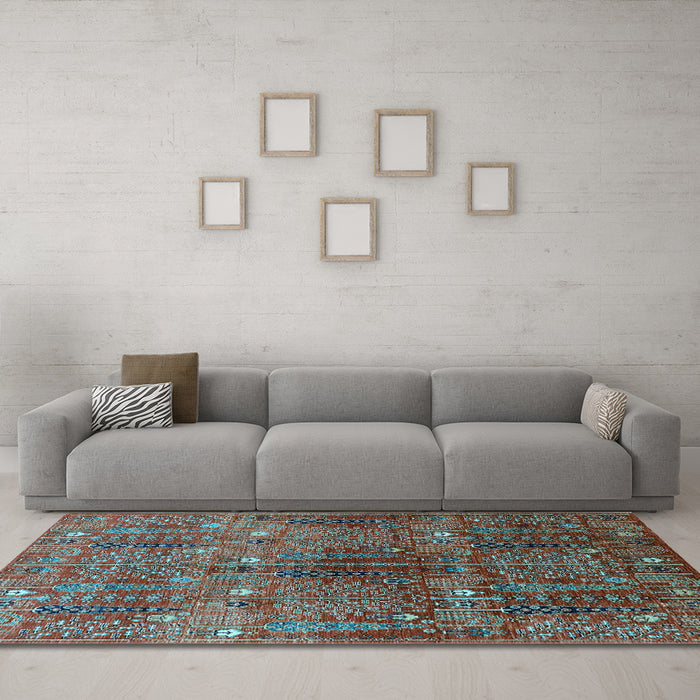 Machine Washable Oriental Light Blue Industrial Rug in a Living Room, wshurb1800lblu