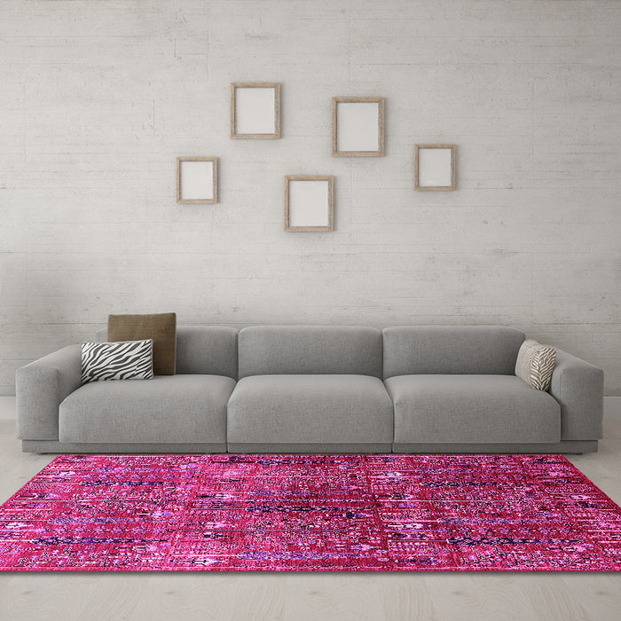 Machine Washable Oriental Pink Industrial Rug in a Living Room, wshurb1800pnk