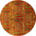 Round Machine Washable Oriental Yellow Industrial Rug, wshurb1800yw