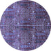 Round Machine Washable Oriental Blue Industrial Rug, wshurb1800blu