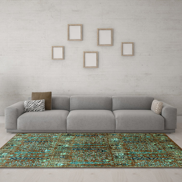 Machine Washable Oriental Turquoise Industrial Area Rugs in a Living Room,, wshurb1800turq