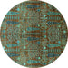 Round Oriental Turquoise Industrial Rug, urb1800turq