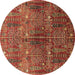 Round Machine Washable Oriental Brown Industrial Rug, wshurb1800brn