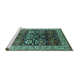 Sideview of Machine Washable Oriental Turquoise Industrial Area Rugs, wshurb1801turq