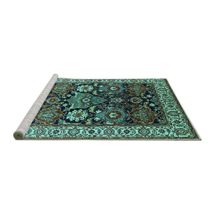 Sideview of Machine Washable Oriental Turquoise Industrial Area Rugs, wshurb1801turq