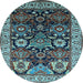 Round Machine Washable Oriental Light Blue Industrial Rug, wshurb1801lblu