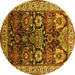 Round Machine Washable Oriental Yellow Industrial Rug, wshurb1801yw