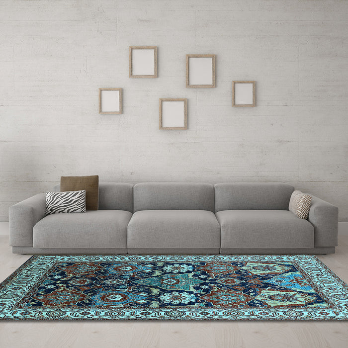 Machine Washable Oriental Light Blue Industrial Rug in a Living Room, wshurb1801lblu