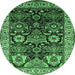 Round Oriental Emerald Green Industrial Rug, urb1801emgrn