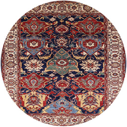 Round Mid-Century Modern Deep Red Oriental Rug, urb1801