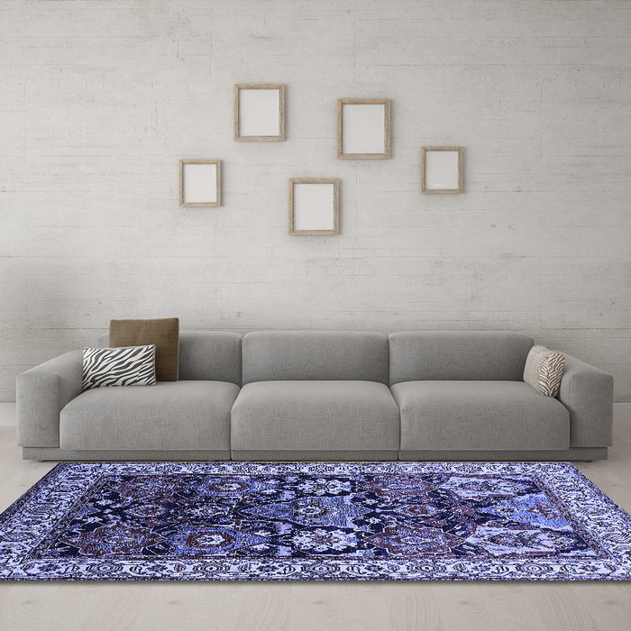 Machine Washable Oriental Blue Industrial Rug in a Living Room, wshurb1801blu