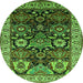 Round Machine Washable Oriental Green Industrial Area Rugs, wshurb1801grn