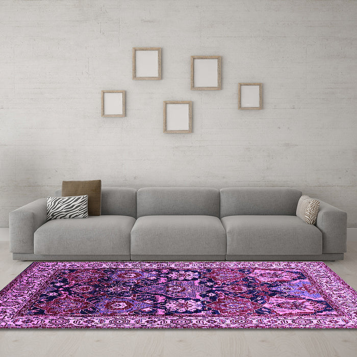 Machine Washable Oriental Purple Industrial Area Rugs in a Living Room, wshurb1801pur