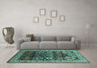 Machine Washable Oriental Turquoise Industrial Area Rugs in a Living Room,, wshurb1801turq