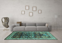 Machine Washable Oriental Turquoise Industrial Rug, wshurb1801turq