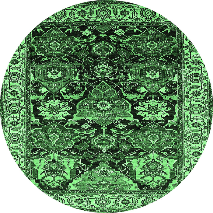 Round Machine Washable Oriental Emerald Green Industrial Area Rugs, wshurb1801emgrn