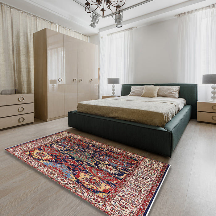 Machine Washable Industrial Modern Deep Red Rug in a Bedroom, wshurb1801