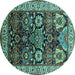 Round Machine Washable Oriental Turquoise Industrial Area Rugs, wshurb1801turq