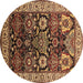 Round Machine Washable Oriental Brown Industrial Rug, wshurb1801brn