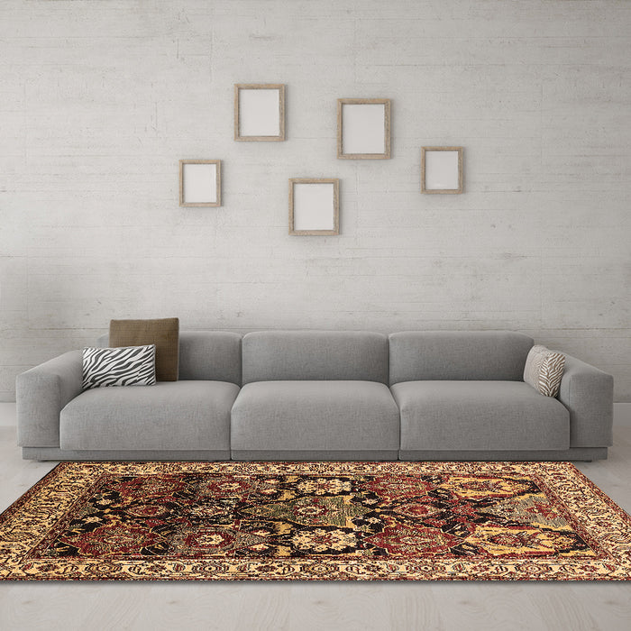 Machine Washable Oriental Brown Industrial Rug in a Living Room,, wshurb1801brn
