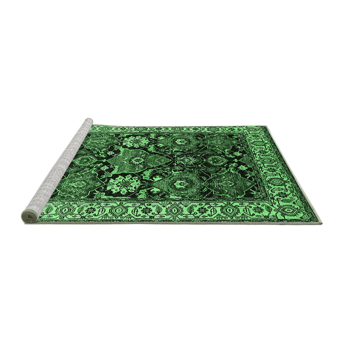 Sideview of Machine Washable Oriental Emerald Green Industrial Area Rugs, wshurb1801emgrn