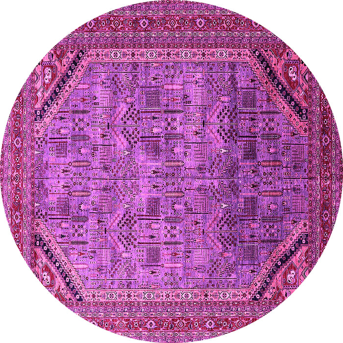 Round Machine Washable Oriental Pink Industrial Rug, wshurb1802pnk