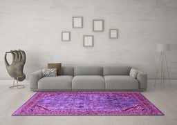 Machine Washable Oriental Purple Industrial Area Rugs in a Living Room, wshurb1802pur