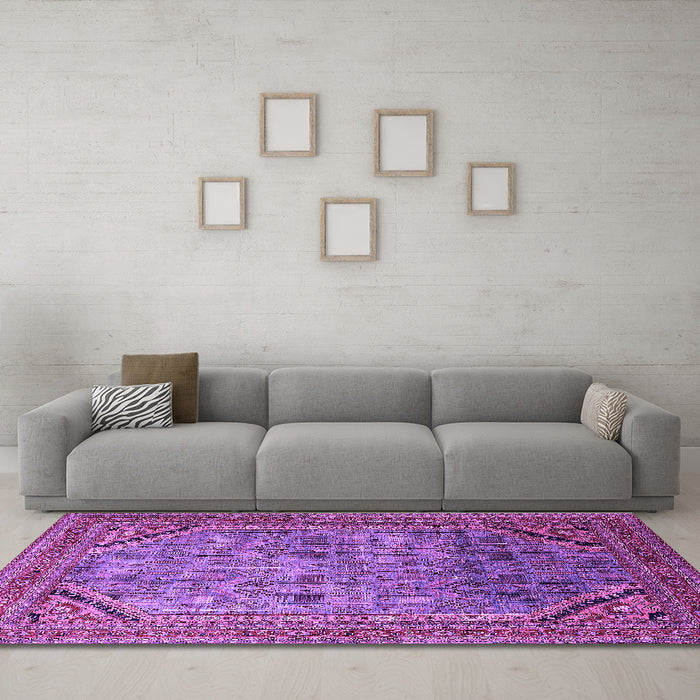 Machine Washable Oriental Purple Industrial Area Rugs in a Living Room, wshurb1802pur