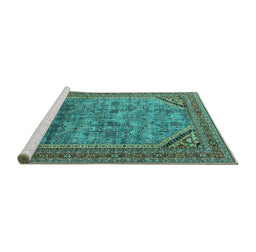 Sideview of Machine Washable Oriental Turquoise Industrial Area Rugs, wshurb1802turq