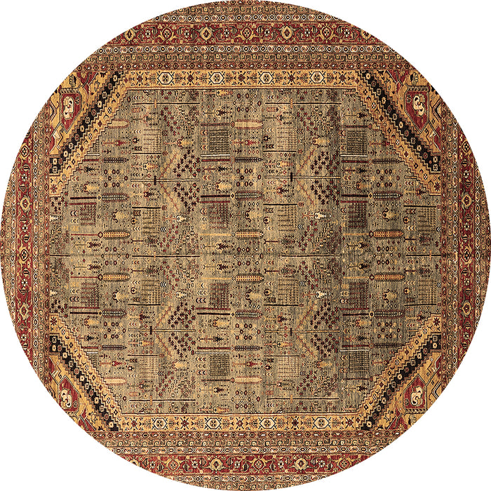 Round Machine Washable Oriental Brown Industrial Rug, wshurb1802brn