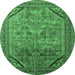 Round Machine Washable Oriental Emerald Green Industrial Area Rugs, wshurb1802emgrn