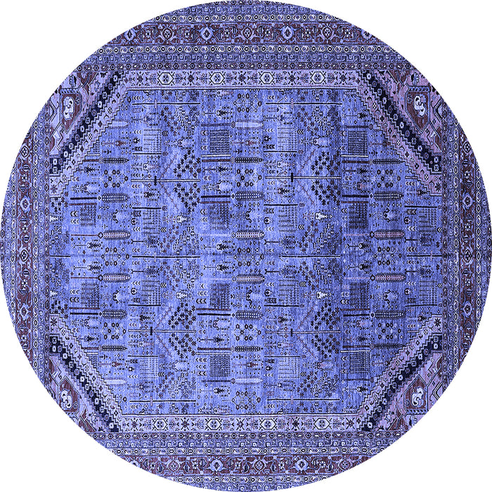 Round Machine Washable Oriental Blue Industrial Rug, wshurb1802blu