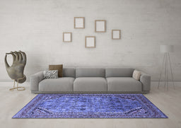Machine Washable Oriental Blue Industrial Rug in a Living Room, wshurb1802blu
