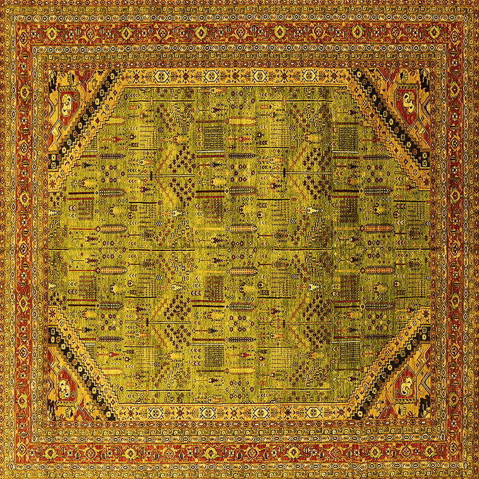 Square Machine Washable Oriental Yellow Industrial Rug, wshurb1802yw