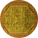 Round Oriental Yellow Industrial Rug, urb1802yw