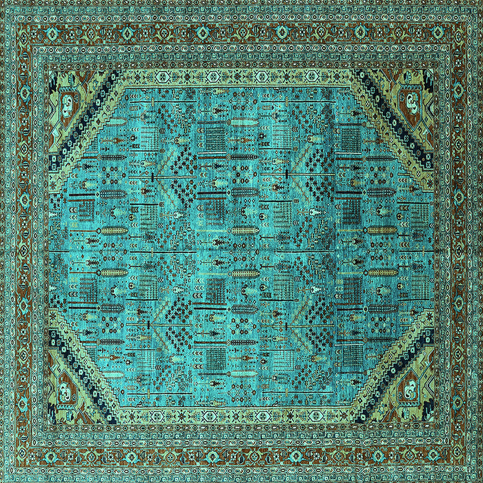 Square Machine Washable Oriental Turquoise Industrial Area Rugs, wshurb1802turq